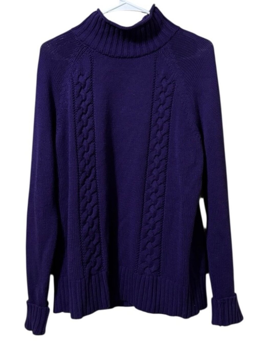 CHAPS Women Size Large Knit Sweater Purple Long Sleeve Mock Neck Winter Holiday